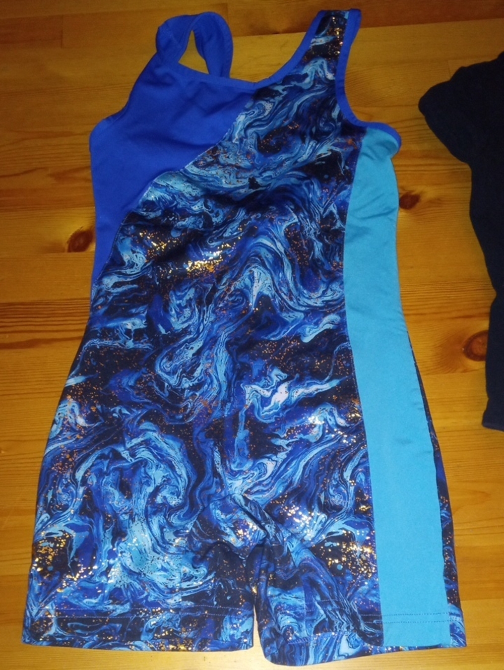 Size 7-8 Blue Marble-Print One-Piece Dance Costume